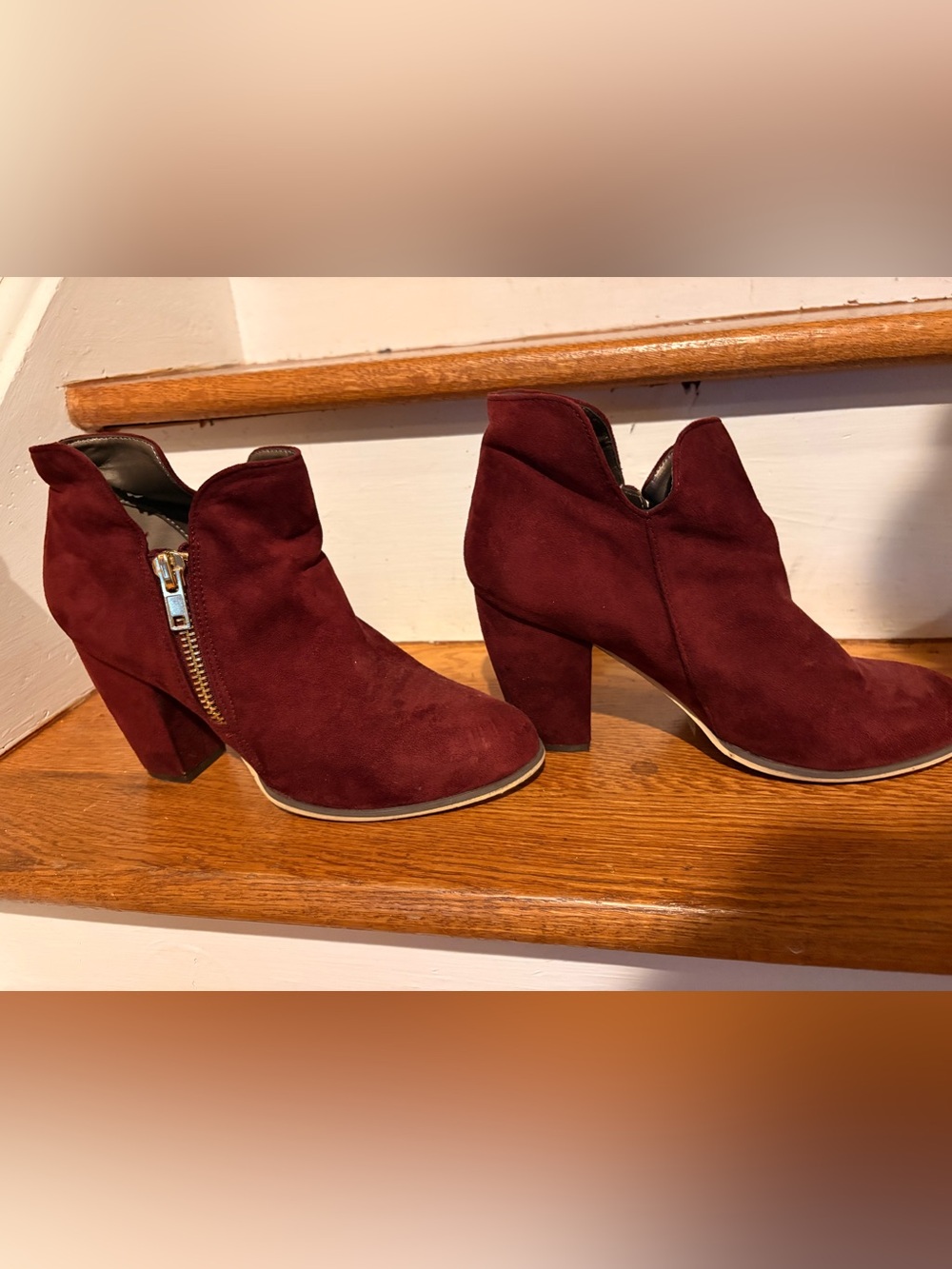 Women's Suede Ankle Booties in Burgundy